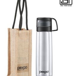 Pexpo Fererro |ISI Certified|Vacuum Insulated Hot & Cold Stainless Steel Flask|Jute Bag|- 500ml Silver |Steel Bottle|Thermoflask|Leak Proof|Travelling|School & Trekking|Office|Men, Women & Kids-21