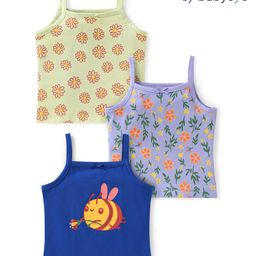 Babyoye Cotton Spandex Knit Singlet Sleeves Slips with Floral Print Pack of 3 - Lilac Blue & Light Green-picture-24
