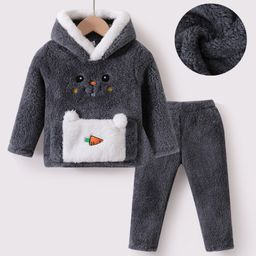 Kookie Kids Full Sleeves Hooded Winter Wear Suit With Bunny Face Applique - Black-image-67