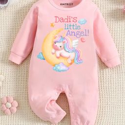 KNITROOT Cotton Full Sleeves Unicorn & Text Printed Romper - Pink-image-62