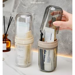COZY VIBES Portable Travel Toothbrush Containers Holder, Travel Toothbrush Case with Cup, Tongue Scraper Case for Camping, School - PACK OF 1 - COLOR MAY VARY-0