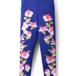 Pine Kids Cotton Knit Full Length Leggings With Floral Print - Royal Blue-picture-31