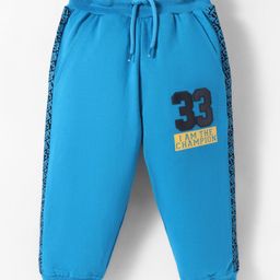Taeko Looper Knit Full Length Lounge Pants with Sport Theme Print - Blue-image-31