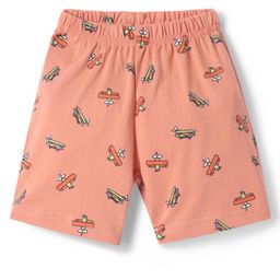 Tango Single Jersey Knit Knee Length Shorts With Airplane Print - Peach-image-89