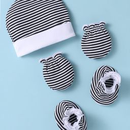 Ben Benny 100% Cotton Knit Cap Mitten & Booties Set with Stripes Design Black & White - Diameter 10 cm-26