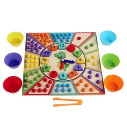 NEGOCIO 2 in I Multifunction Wood Clocks & Wooden Board Beads Game for Kid Montessori Toy Educational Color Sorting Memory Matching Game- PACK OF 1- COLOR MAY VARY-picture-35