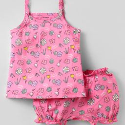 CUCUMBER Sinker Knit Sleeveless Innerwear Set With Floral Print - Pink-image-91