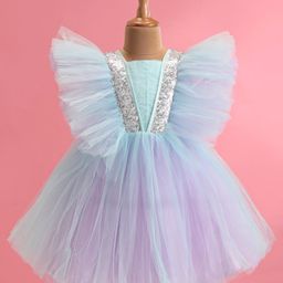 Rassha Sleeveless Frill Detailed & Sequins Lace Embellished Knee Length Dress - Purple & Pista-picture-21