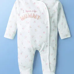 ToffyHouse Interlock Knit Full Sleeves Text Embroidery & Floral Printed Footed Sleepsuit -White-picture-38