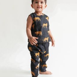 Tiber Taber 100% Cotton Woven Sleeveless Cheetah Printed Jhabla & Coordinating Pant Set - Black-picture-22