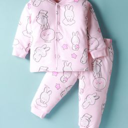 Doreme Single Jersey Knit Full Sleeves Co-ords Winter Night Suit with Bunny Print - Pink-picture-20