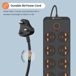 PORTRONICS Power Plate 7 With Power Sockets & USB Port - Black image 2