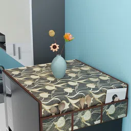 Kuber Industries Brown & Beige Tulip Luxury Cutwork Fridge Top Cover With 6 Pockets-image-40