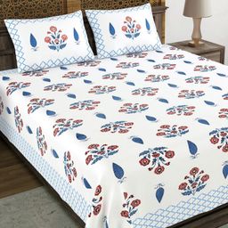 BLOCKS OF INDIA Blue & White Ethnic Motifs 210 TC King Bedsheet with 2 Pillow Covers-image-84
