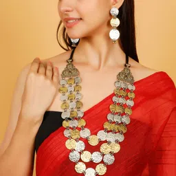 VIVAZS Gold-Plated Layered Oxidized Necklace-50