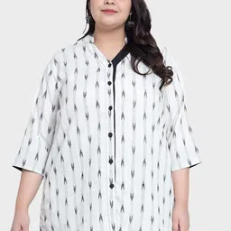 Indietoga Geometric Print Cotton Shirt Style Longline Top-image-24