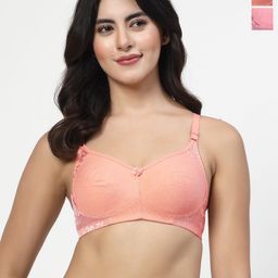 LILY Inimad Pack Of 2 Floral Lace Detailed Full Coverage Seamless Bra-7