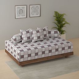 SWAYAM Set Of 6 Purple & White Checked Diwan Set-image-48