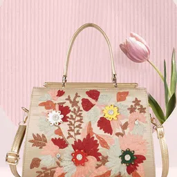VELUCIA Floral Embellished Quilted Structured Satchel-32