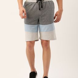ARISE Men Grey & Blue Colourblocked Shorts-image-74