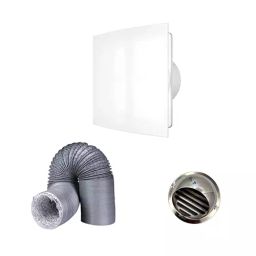 Astberg 100 mm (4 inch) Size 14 W Polyvinyl Chloride White & Grey Exhaust Fan with Steel Cowl & Flexible Duct, Quadro 4C-3