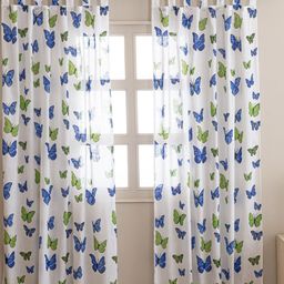 HOMEMONDE White & Blue 2 Pieces Abstract Printed Lightweight Sheer Cotton Door Curtains-picture-34
