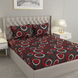 Raymond Home Insignia Charcoal & Red Geometric Printed Queen Bedsheet Set- 2.50 m x 2.25 m-26