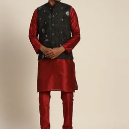 SOJANYA Mandarin Collar Regular Kurta With Churidar & With Nehru Jacket-58