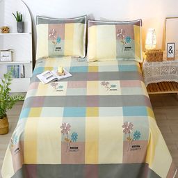 JC HOME Beige & Blue Checked Pure Cotton 220 TC Double King Bedsheet Set-2.30 m x 2.40 m-picture-23