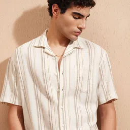 HIGHLANDER Vertical Striped Cuban Collar Relaxed Fit Shirt-image-14