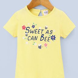 Simply Half Sleeves Top Text Print - Yellow-image-70