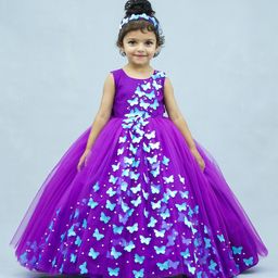 Li&Li BOUTIQUE Sleeveless Spreaded 3D Butterfly Applique & Pearl Embellished Fit & Flare Gown - Purple & Sky Blue-image-61