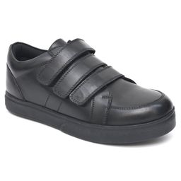 Fresh1947Feet Triple Strap Velcro Closure Leather School Shoes - Black-image-6