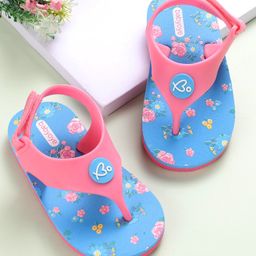 Babyoye  Flip Flops with Velcro Closure & Floral Print - Blue-image-25