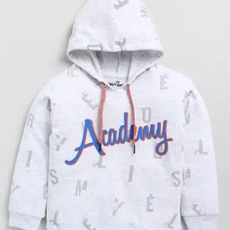 CUTOPIES Full Sleeves All Over Academy Letters Printed Hooded Sweatshirt - Light Grey-picture-2