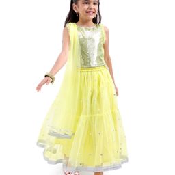 Babyhug Sleeveless Net Sequin Embroidered Lehenga Choli & Dupatta -Yellow-image-11