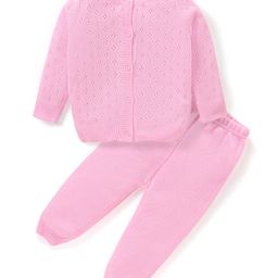 Babyhug Knitted Full Sleeves Solid Color Sweater Set - Pink-image-10