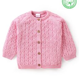 Babyhug Knitted Full Raglan Sleeves Front OpenSweater with Cable Knit Design - Pink-image-33