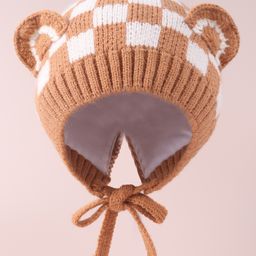 Babyhug Ear Applique Woollen Cap with Knot - Brown-11