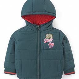 Babyhug Woven Full Sleeves Padded Hooded Jacket With Text Patch Detailing - Dark Green-image-53
