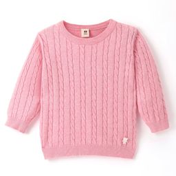 ToffyHouse 00% Supercombed Cotton Flatknit Full Sleeves Pullover Sweater Cable Knit Design - Pink-image-57
