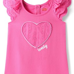 Babyhug Cotton Knit Frill Sleeves T-Shirt with Heart Lace Detailing & Text Print - Dark Pink-image-50
