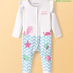 Babyoye Eco Conscious 100% Cotton Interlock With Eco Jiva Finish Full Sleeves Footed Sleepsuit with Sea Life Print - White-image-91