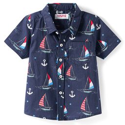 Babyhug Cotton Woven Half Sleeves Shirt With Boat & Anchor Print - Navy Blue-image-19