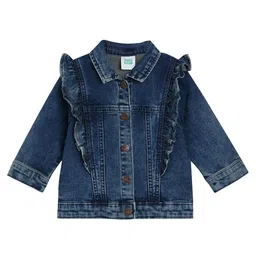 MINI KLUB Cotton Full Sleeves Frill Detailed Mild Washed Jacket - Mid Blue-picture-12