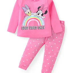 Babyhug Disney Single Jersey Knit Full Sleeves Night Suit With Minnie Mouse Graphics - Pink-picture-34