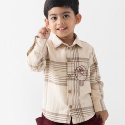 Tiber Taber 100% Cotton Full Sleeves Checked Shirt - Cream-image-112