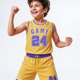 Pine Active Sleeveless Basketball T-Shirt & Short With Game Print - Yellow-image-52