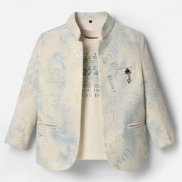 Dapper Dudes Full Sleeves Typography Printed Tye Dye Blazer With Tee - Blue-image-19