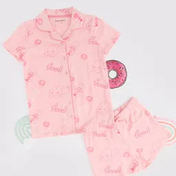 Pantaloons Junior Cotton Knit Half Sleeves Pandas Printed Coordinating Shirt & Shorts Set - Peach-picture-7